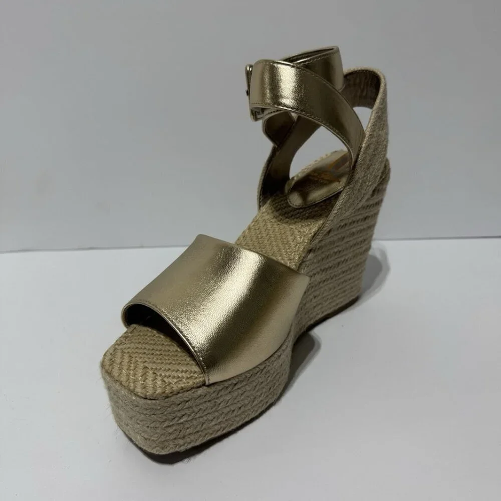 Samexoeman Womens Vada Sandals Gold Leather Size 9.5 M